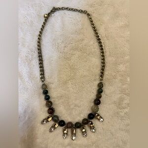 Corw & Corw Boho Beaded Crystal Drop Statement Necklace Chunky Earthy